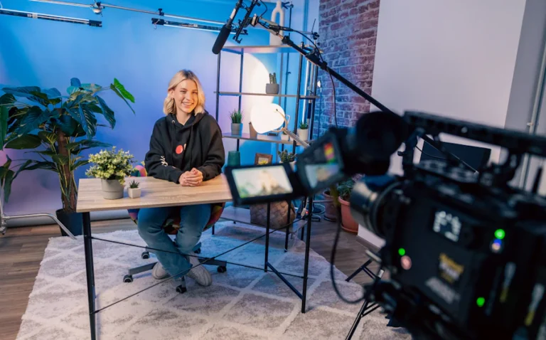 Camera recording video content in a studio